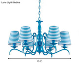 Nautical Blue Pendant Chandelier With Six Bucket Lights Ideal For Living Room Décor