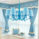Nautical Blue Pendant Chandelier With Six Bucket Lights Ideal For Living Room Décor