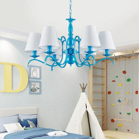 Nautical Blue Pendant Chandelier With Six Bucket Lights Ideal For Living Room Décor White
