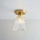 Nautical Brass Glass Flush Ceiling Light With 1 Bulb - Small Size For Corridors / Flared