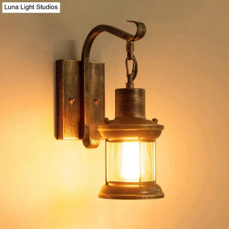 Nautical Bronze Kerosene Corridor Wall Lighting - 1 Light Clear Glass Hanging