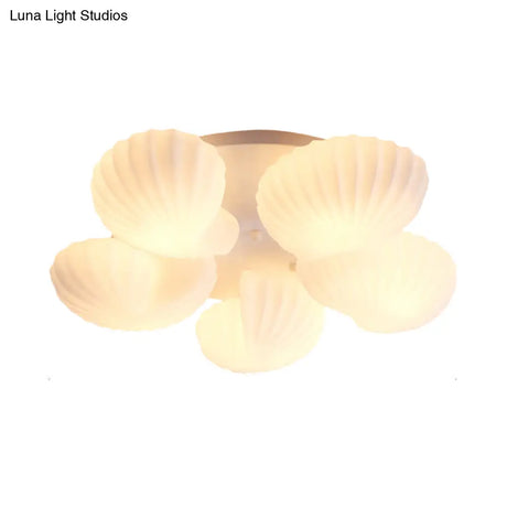 Nautical Glass Scallop Shell Flush Light - 3/5 - Light Mount Ceiling Lighting For Living Room