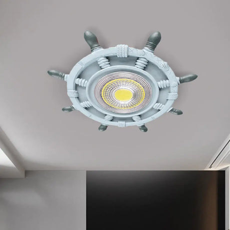 Nautical Led Ceiling Lamp In Black/Blue/Light Blue With Resin Shade - Flush Mount Lighting For