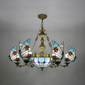 Nautical Lodge Chandelier With Blue Butterfly Glass - 7/9 Lights For Living Room 7 /