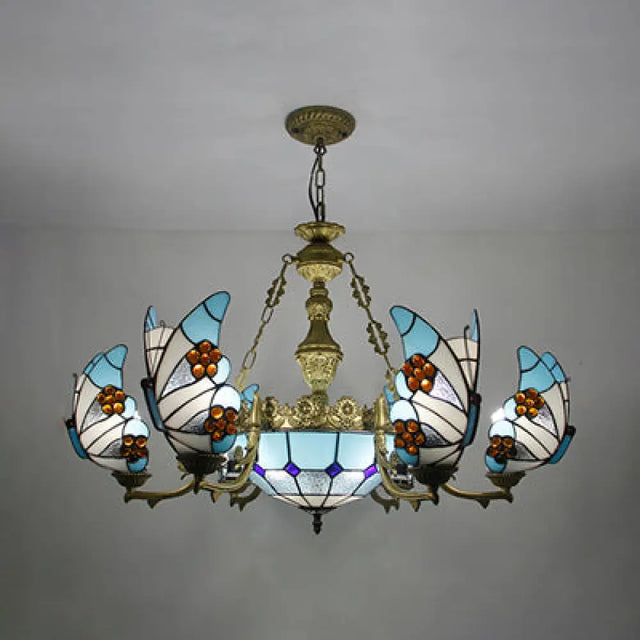 Nautical Lodge Chandelier With Blue Butterfly Glass - 7/9 Lights For Living Room 7 /