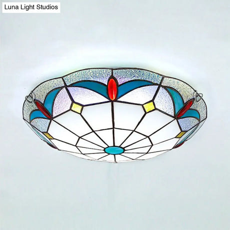 Nautical Stained Glass Flush Mount Ceiling Light In White - 12’/16’ Width For Living Room