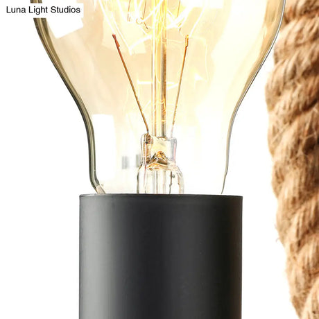 Nautical Style Rope Wall Sconce Lighting - Black Finish Round/Oval Shape 1 Light