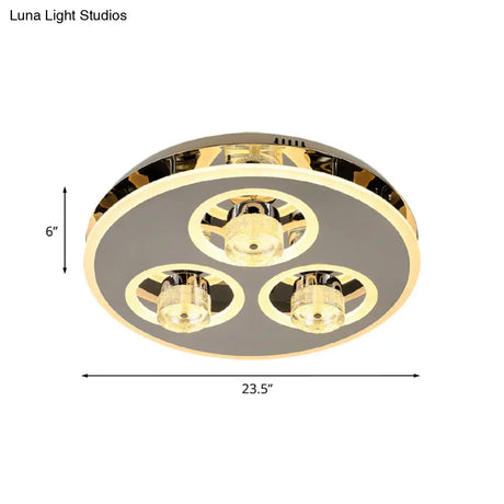 Nickel Circle Crystal Flushmount Led Ceiling Light For Nordic Bedroom