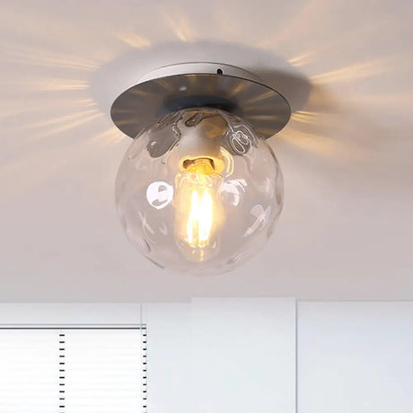 Nordic 1 Head Orb Light Fixture With Clear Hammered Glass Shade - Stylish Gray/White/Green/Wood