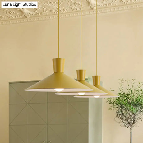 Nordic 1-Light Cone Pendant With Pink/Blue/Grey Down Lighting - Stylish Metal Hanging Light