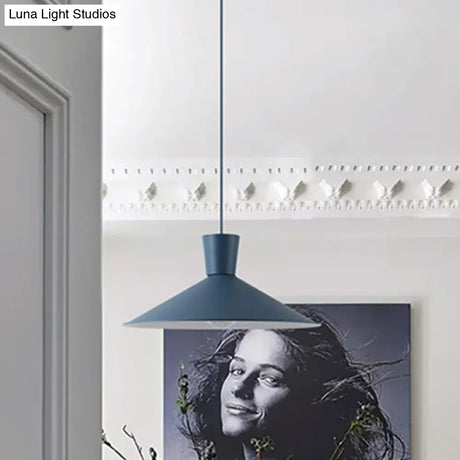 Nordic 1-Light Cone Pendant With Pink/Blue/Grey Down Lighting - Stylish Metal Hanging Light