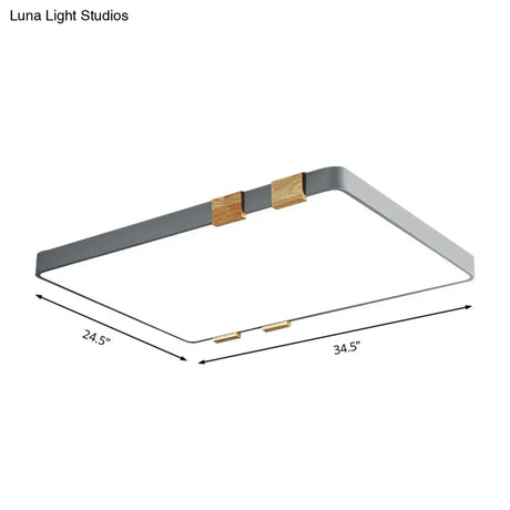 Nordic 1 Light Grey/White Ceiling Lamp - Acrylic Shade Rectangular Flush Mount With Warm/White