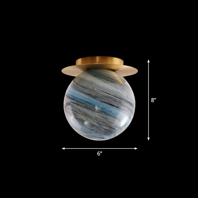 Nordic 1 - Light Stained Glass Flush Mount Lamp: Elegant Brass Finish Ceiling Light For Corridor