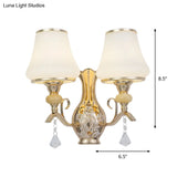 Nordic 2-Light Wall Sconce In Gold With Ribbed Glass Bell Shade: Elegant Living Room Lighting