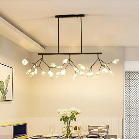 Nordic 27-Light Tree Branch Glass Pendant Lamp For Dining Room - Island Ceiling Light Black