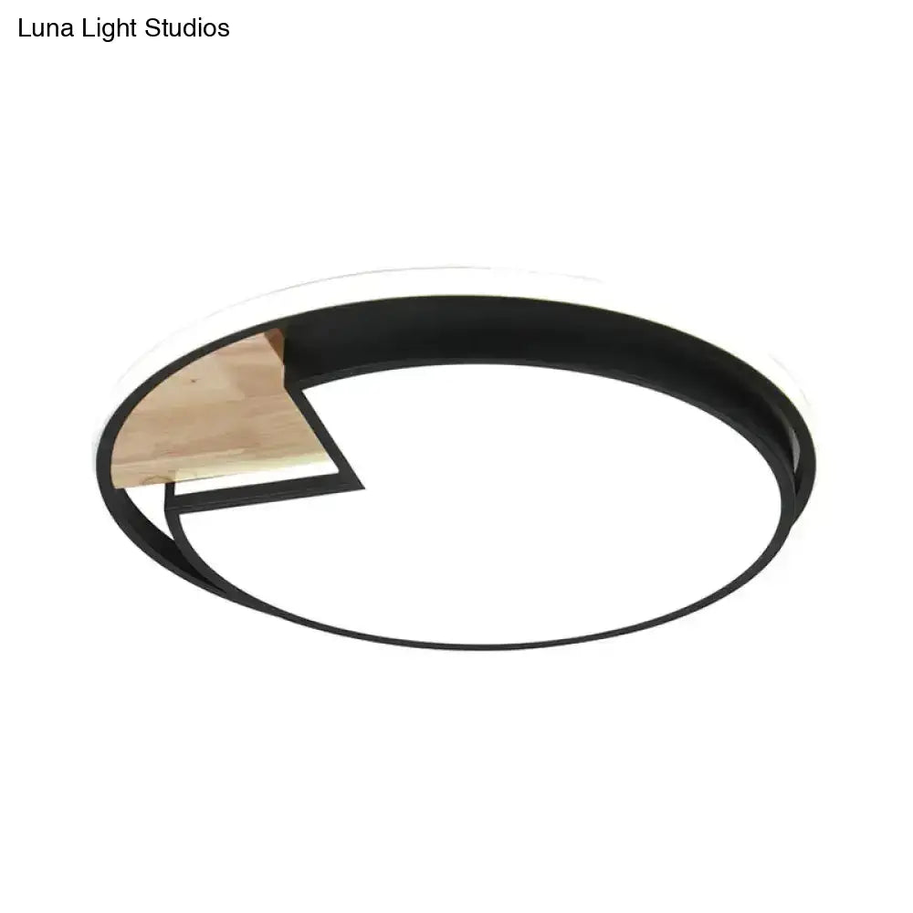 Nordic Acrylic Black-Wood Led Flushmount Ceiling Light With Circular Sector Cutouts - White/3 Color