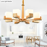 Nordic Acrylic Chandelier Pendant Lamp With Wood Chain Hang/Flushmount For Dining Room - 3/5/8 Heads