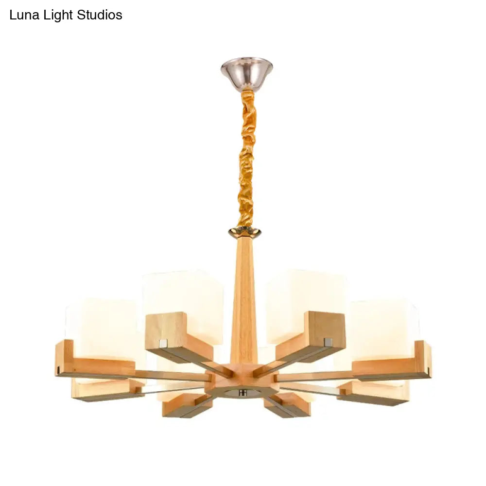 Nordic Acrylic Chandelier Pendant Lamp With Wood Chain Hang/Flushmount For Dining Room - 3/5/8 Heads