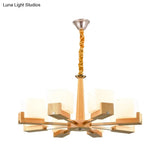 Nordic Acrylic Chandelier Pendant Lamp With Wood Chain Hang/Flushmount For Dining Room - 3/5/8 Heads