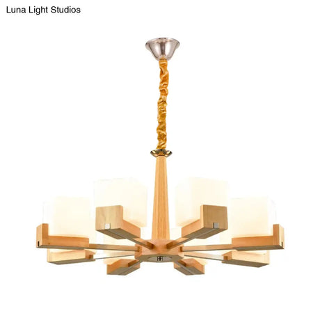 Nordic Acrylic Chandelier Pendant Lamp With Wood Chain Hang/Flushmount For Dining Room - 3/5/8 Heads