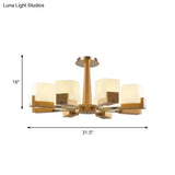 Nordic Acrylic Chandelier Pendant Lamp With Wood Chain Hang/Flushmount For Dining Room - 3/5/8 Heads