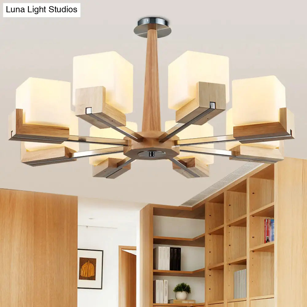 Nordic Acrylic Chandelier Pendant Lamp With Wood Chain Hang/Flushmount For Dining Room - 3/5/8 Heads