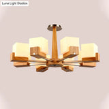 Nordic Acrylic Chandelier Pendant Lamp With Wood Chain Hang/Flushmount For Dining Room - 3/5/8 Heads