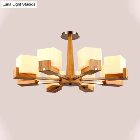 Nordic Acrylic Chandelier Pendant Lamp With Wood Chain Hang/Flushmount For Dining Room - 3/5/8 Heads