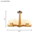 Nordic Acrylic Chandelier Pendant Lamp With Wood Chain Hang/Flushmount For Dining Room - 3/5/8 Heads