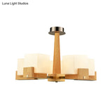 Nordic Acrylic Chandelier Pendant Lamp With Wood Chain Hang/Flushmount For Dining Room - 3/5/8 Heads