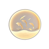 Nordic Acrylic Childrens Bedroom Led Ceiling Light - Dolphin Adventure Circle With Flush Mount