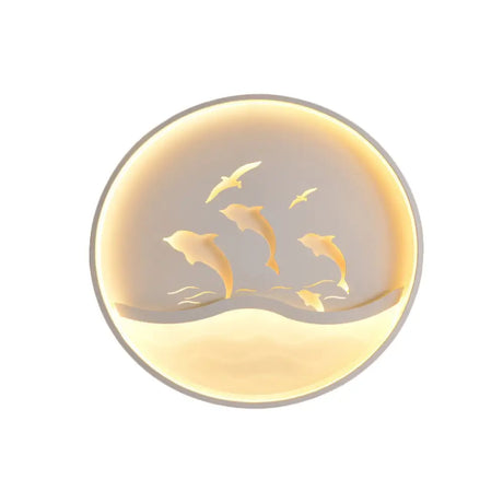 Nordic Acrylic Childrens Bedroom Led Ceiling Light - Dolphin Adventure Circle With Flush Mount