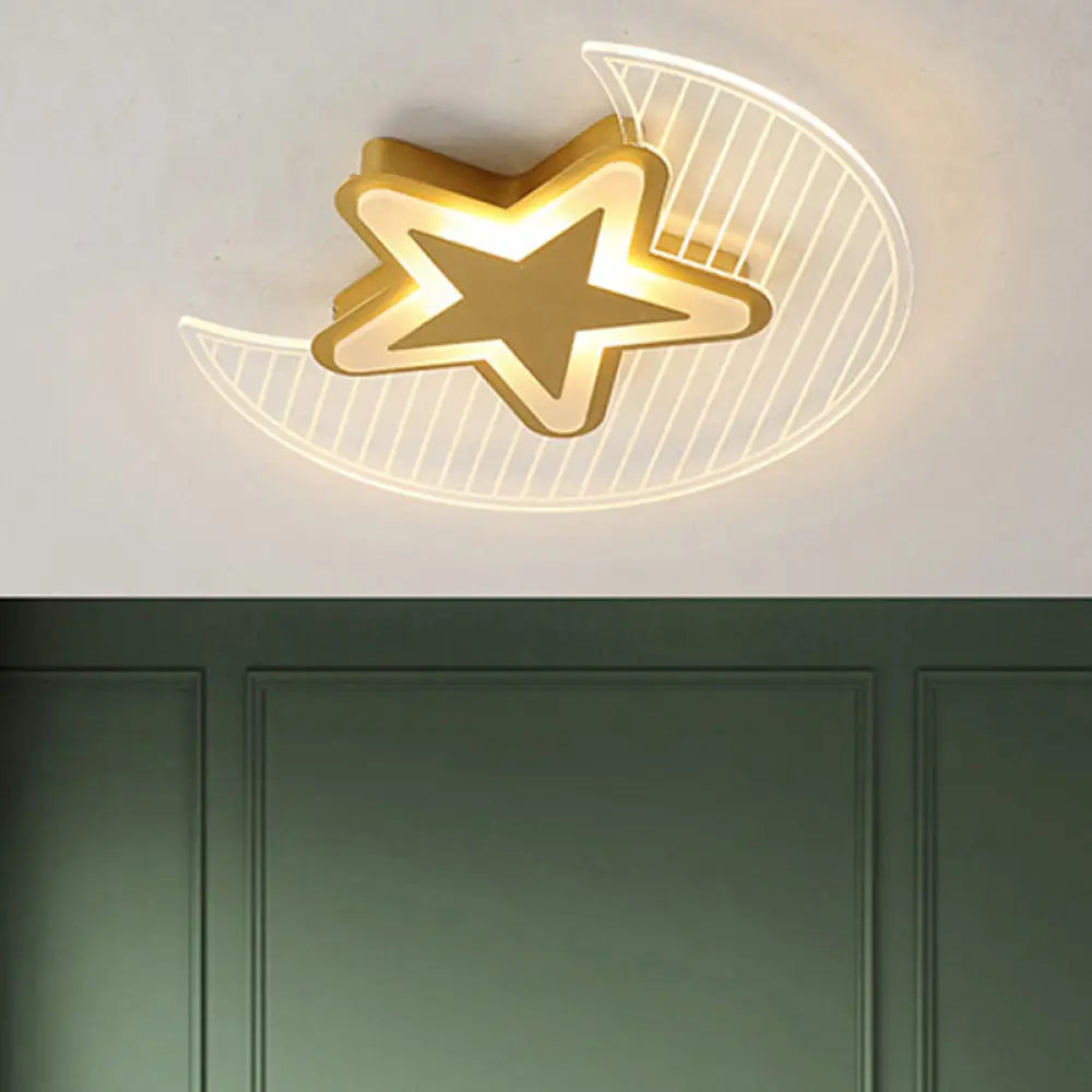Nordic Acrylic Crescent And Star Led Flush Light Ceiling Fixture For Bedroom Gold / 16.5’ Warm
