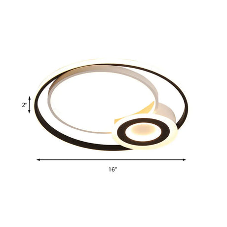 Nordic Acrylic Flush Mount Led Ceiling Fixture - Multi Rings Black/White 16/19.5/23.5 Dia For