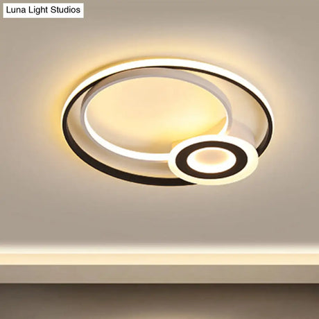 Nordic Acrylic Flush Mount Led Ceiling Fixture - Multi Rings Black/White 16’/19.5’/23.5’ Dia