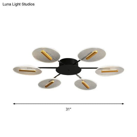 Nordic Acrylic Oval Semi Flush Light With Adjustable Shade - 6 Lights Black Mount