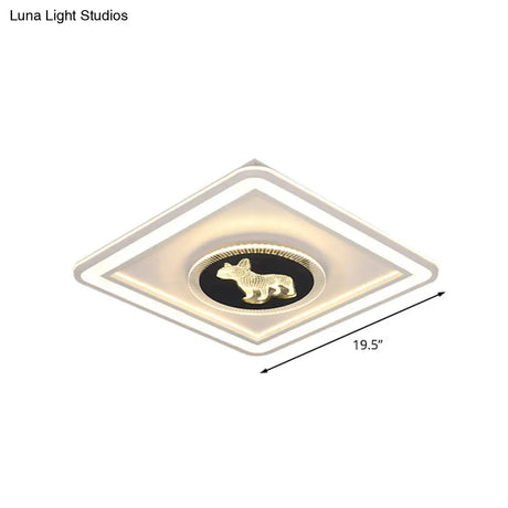 Nordic Animal Pattern Led Flush Lamp For Bedroom - Square/Round Mount In Black And White