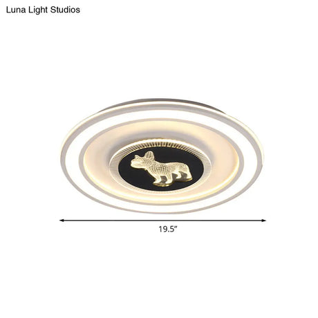Nordic Animal Pattern Led Flush Lamp For Bedroom - Square/Round Mount In Black And White