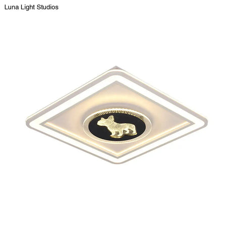 Nordic Animal Pattern Led Flush Lamp For Bedroom - Square/Round Mount In Black And White