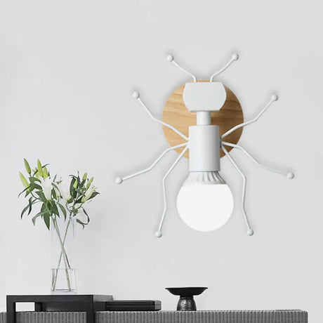 Nordic Ant Metal Sconce With Wood Backplate Wall Light - Grey/White/Green White