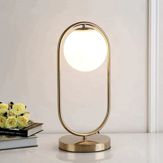 Nordic Art Deco Golden Body Table Lamp Metal Base Plate Modern Minimalist Frosted Glass Led Desk For