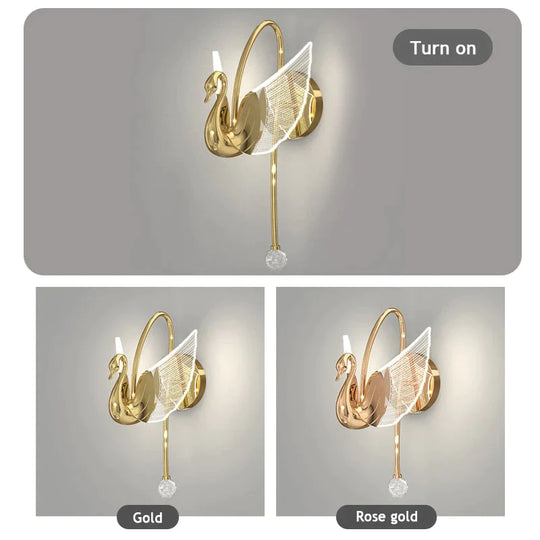 Nordic Art Deco Led Swan Wall Lamp For Bedroom Bedside Wall Living Room Hallway Indoor Lighting