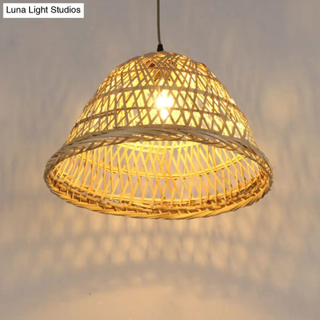 Nordic Bamboo Pendant Light For Dining Room - Beige Bell Shape
