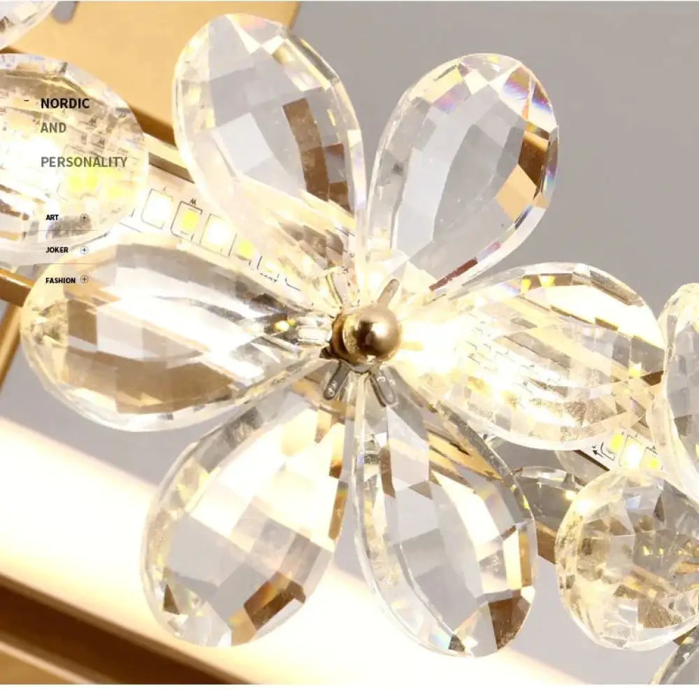 Nordic Bedroom Crystal Flower Ceiling Lamp Small 50Cm Transparent / Warm Light