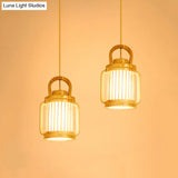 Nordic Beige Water Jug Pendant Light With Wood Shade - 2 Heads Hanging Lamp Multi-Light Ceiling