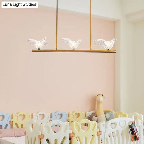 Nordic Bird Chandelier Light - Clear Crystal Bulbs Gold Pendant For Restaurant Down Lighting