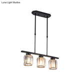 Nordic Black Crystal Ceiling Light For Living Room - Cylinder Island Pendant With 3/4 Bulbs