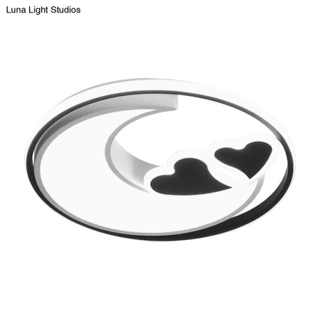 Nordic Black/Pink Led Playroom Ceiling Fixture With Crescent And Heart Acrylic Shade