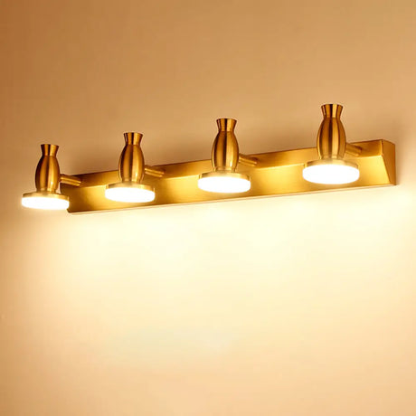 Nordic Brass Wall Lighting - 4 Head Bathroom Vanity Lamp With Round Metal Shade In Warm/White Light