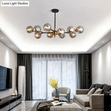 Nordic Bubble Hanging Lamp Kit - Clear/Amber/Smoke Gray Dimpled Glass Chandelier Ideal For Dining